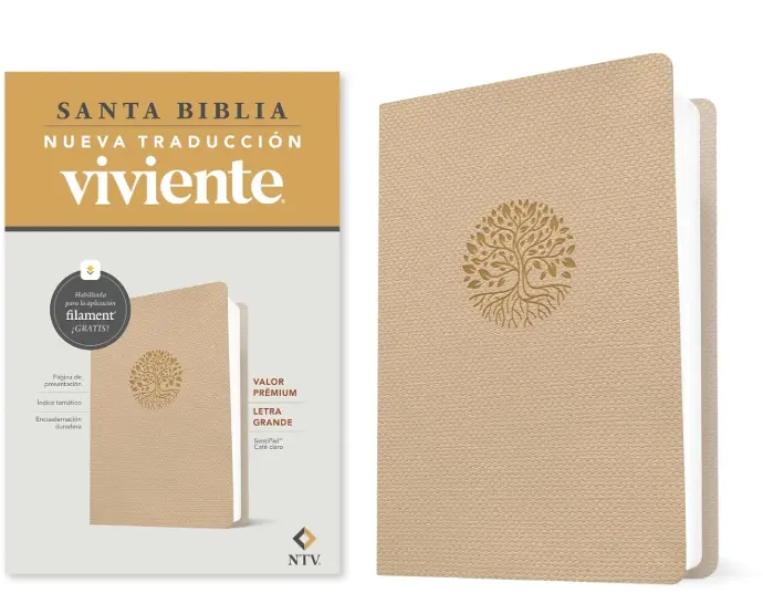 Santa Biblia, valor premium, letra grande, sentipiel café claro - NTV
