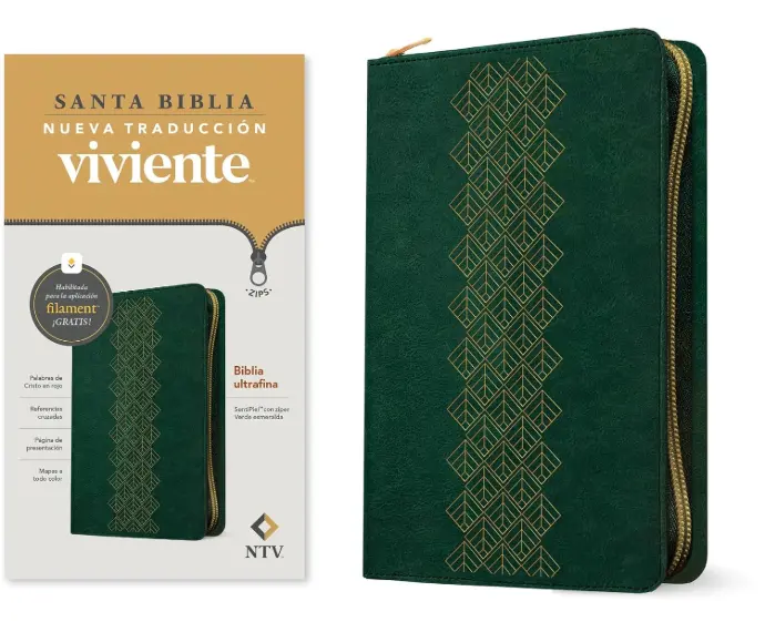 Santa Biblia, ultrafina, sentipiel verde esmeralda con zíper - NTV