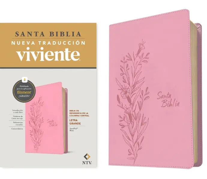 Santa Biblia de referencia en la columna central, letra grande, sentipiel rosa - NTV