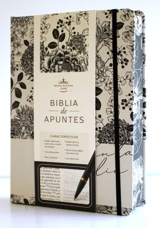 Biblia de Apuntes, tapa dura, blanco y negro con flores - RVR1960