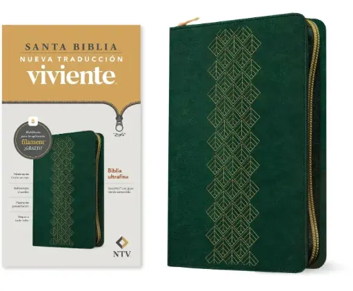 Santa Biblia, ultrafina, sentipiel verde esmeralda con zíper - NTV