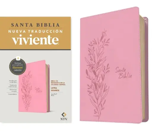 Santa Biblia de referencia en la columna central, letra grande, sentipiel rosa - NTV