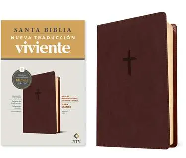 Santa Biblia de referencia en la columna central, letra grande, sentipiel café - NTV